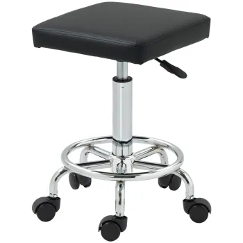 HOMCOM Taburet cu rotile cu inaltime reglabila 50-66 cm si suport pentru picioare, pentru masaj, tatuaj, clinica, spa, negru | Aosom Romania imagine