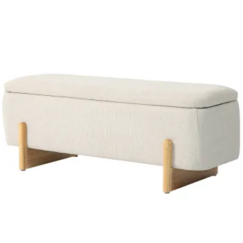 HOMCOM Taburet cu spatiu de depozitare, banca cu tapiterie din spuma, imitatie de in, 111 x 44 x 44,5 cm, crem | Aosom Romania imagine