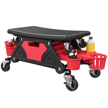 HOMCOM Taburet de atelier mobil 135 kg, taburet de mecanic cu roti rotative 360? cu rafturi, 86x33x33cm, rosu | Aosom Romania imagine