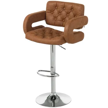 HOMCOM Taburet de Bar cu Inaltime Reglabila, Scaun Inalt din PU cu Spatar, Suport pentru Picioare, Cotiere si Sezut Moale, Structura din Otel, Rotativ la 360?, pentru Bucatarie, Maro | Aosom Romania imagine