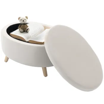 HOMCOM Taburet de depozitare oval intern, cutie, puf, material catifelat, 71 x 51,5 x 42 cm, bej | Aosom Romania imagine