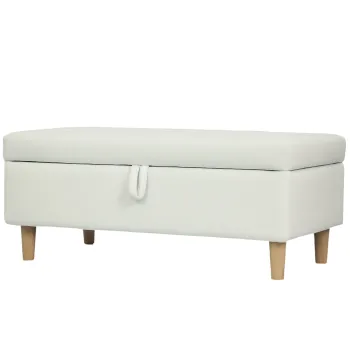 HOMCOM Taburet de depozitare, picioare din lemn, husa moale, Crem | Aosom Romania imagine