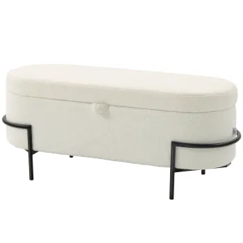 HOMCOM Taburet de depozitare, taburet cu capac si spatiu de depozitare, picioare din otel, taburet tapitat cu husa din polar, Alb crem | Aosom Romania imagine