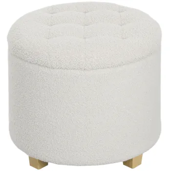 HOMCOM Taburet de depozitare, Taburet cu capac, Taburet rotund, Cutie de depozitare, cu picioare din lemn, Alb | Aosom Romania imagine