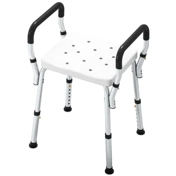 HOMCOM Taburet de dus pentru persoane in varsta si cu dizabilitati cu manere, inaltime reglabila, talpi antiderapante, alb | Aosom Romania imagine