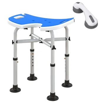 HOMCOM Taburet de Dus Reglabil pe Inaltime cu Maner cu Ventuza si Picioare Antiderapante, 48,5x33x39-51,5 cm, Albastru | Aosom Romania imagine