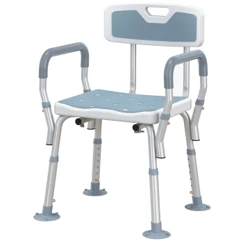 HOMCOM Taburet de dus scaun de dus ergonomic inaltime reglabila picioare antiderapante 56,5 x 53,5 x 87 cm alb si albastru | Aosom Romania imagine