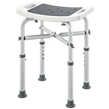 HOMCOM Taburet de dus scaun de dus - sezut captusit si reglabil, talpi cu ventuze antiderapante, aluminiu gri | Aosom Romania imagine