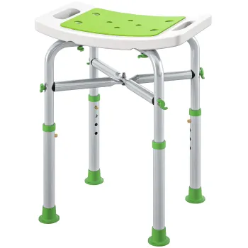 HOMCOM Taburet de dus scaun de dus - sezut captusit si reglabil, talpi cu ventuze antiderapante, din aluminiu verde | Aosom Romania imagine