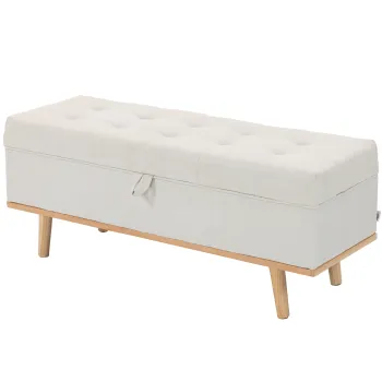 HOMCOM Taburet depozitare 80L, material textil, picioare lemn, 118x42x45 cm, crem | Aosom Romania imagine