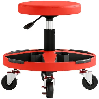 HOMCOM Taburet mobil pentru atelier cu tava Inaltime reglabila de 40-52 cm Capacitate 135 kg cu roti pentru garaj Rosu | Aosom Romania imagine