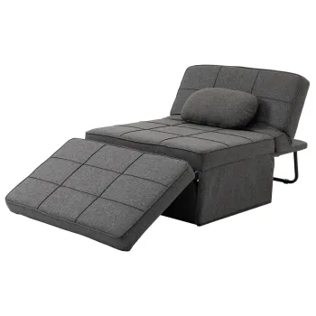 HOMCOM Taburet Pat Individual 3 in 1 cu Spatar Reglabil pe 5 Nivele si Perna Suplimentara, 95x179x78 cm, Gri | Aosom Romania imagine