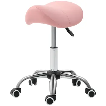 HOMCOM Taburet pe roti, scaun de lucru cu inaltime reglabila 49-61 cm si sa ergonomica, 52x53x49-61cm, roz | Aosom Romania imagine