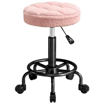 HOMCOM Taburet rotativ reglabil in inaltime Taburet rotativ 55-66 cm Taburet de lucru 360? rotativ O50 x 50-66 cm Roz | Aosom Romania imagine