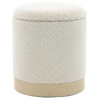 HOMCOM Taburet rotund 38 cm cu husa Sherpa, depozitare si picior metalic cu aspect de lemn, crem | Aosom Romania imagine
