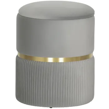HOMCOM Taburet rotund de depozitare, Taburet tapitat cu catifea si capac detasabil, sezut captusit si spatiu de depozitare ascuns, Gri deschis | Aosom Romania imagine