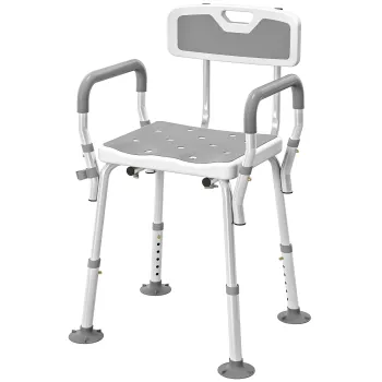 HOMCOM Taburet/Scaun de dus ergonomic inaltime reglabila picioare antiderapante 56,5 x 53,5 x 87 cm alb si gri | Aosom Romania imagine