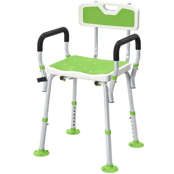 HOMCOM Taburet scaun de dus ergonomic inaltime reglabila picioare antiderapante 56,5 x 53,5 x 87 cm blanc et vert | Aosom Romania imagine