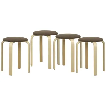 HOMCOM Taburet tapitat in set de 4, stivuibile, suprafata vopsita, picioare din lemn, Maro | Aosom Romania imagine