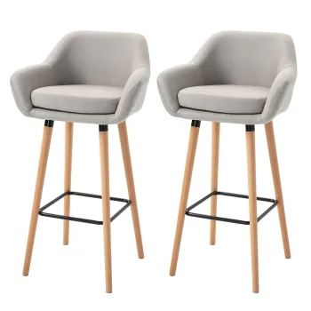 HOMCOM Taburete de Bar Design scandinav - Set de 2 taburete de Bar Mare Confort cu Suport pentru Picioare si cotiere - Lemn masiv In Bej | Aosom Romania imagine