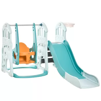 HOMCOM Tobogan pentru Copii cu Leagan Reglabil Cos de Baschet si Bile pentru Camera si Gradina, 149x186x98cm | AOSOM RO imagine