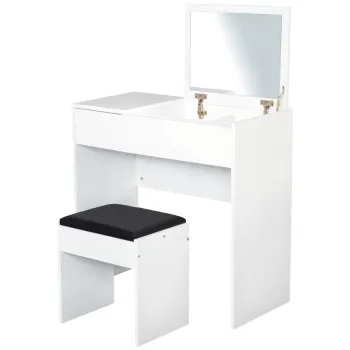 HOMCOM Tocador de Machiaj cu Taburet Masa de Machiaj cu Oglinda Capac Rabatabil si Cutii 80x40x79 cm si 40x30x40 cm | Aosom Romania imagine