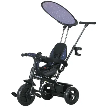 HOMCOM Tricicleta pentru copii 6-in-1 cu bara de impins, copertina, centura, cos pentru depozitare, pentru 1-5 ani, Albastru inchis | Aosom Romania imagine