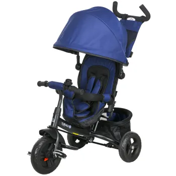 HOMCOM Triciclu pentru Copii, Bicicleta pentru Copii, Cos Spate, Suport pentru Pahar, Umbrela, Metal, Albastru inchis | Aosom Romania imagine