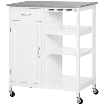 HOMCOM Troler de bucatarie cu roti, carucior de servire cu 1 sertar, rafturi detasabile si suport pentru sticle, 76x48x88 cm, alb | Aosom Romania imagine