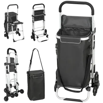 HOMCOM troler de cumparaturi, geanta Oxford 40 L, design 3 roti, cadru din aluminiu, scaun, Duneklgrau | Aosom Romania imagine