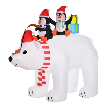 HOMCOM Urs polar gonflabil de Craciun cu lumini LED 206cm Decoratiune gonflabila de Craciun impermeabila cu 2 pinguini | Aosom Romania imagine