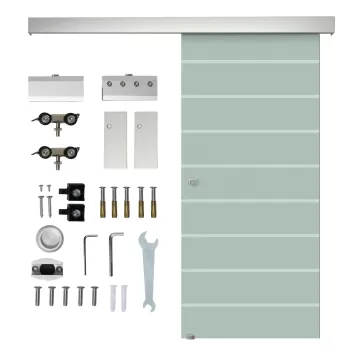 Homcom Usa glisanta din sticla mata cu dungi transparente si sina 205x90cm | Aosom Ro imagine