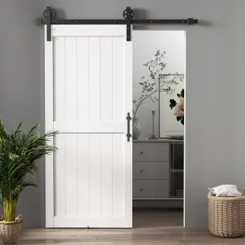 HOMCOM Usa glisanta in stil rustic din lemn si otel, Alb si Negru | Aosom Romania imagine