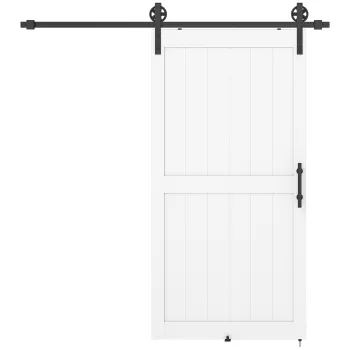 HOMCOM Usa glisanta in stil rustic din lemn si otel, Alb si Negru | Aosom Romania imagine