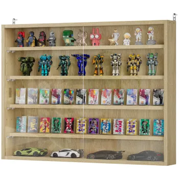 HOMCOM Vitrina Culoarea Lemnului cu 5 Rafturi Reglabile si Usi din Sticla | Aosom Romania imagine