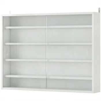 HOMCOM Vitrina de perete din lemn cu polite reglabile si 2 usi glisante din sticla 80x9,5x60 cm alb | Aosom Romania imagine