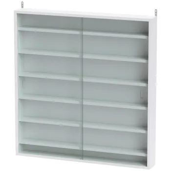 HOMCOM Vitrina de perete din lemn cu polite reglabile si 2 usi glisante din sticla 80x9,5x83 cm Alb | Aosom Romania imagine