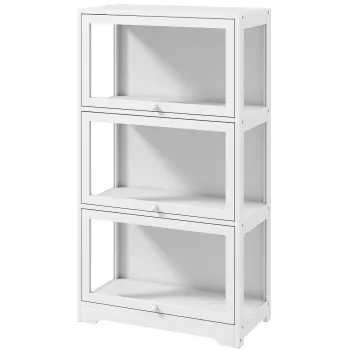 HOMCOM Vitrina expozitoare pentru colectii cu 3 niveluri cu usi rabatabile din acrilic pentru figurine 59x30x106 cm Alb | Aosom Romania imagine