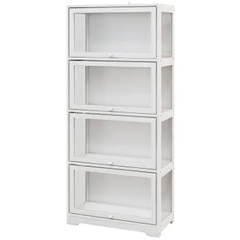 HOMCOM Vitrina pentru colectie bufet sufragerie mobilier de depozitare la 4 nivele cu usi rabatabile, 59 x 30 x 139 cm, alb | Aosom Romania imagine