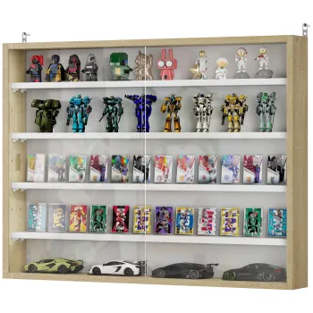 HOMCOM Vitrina pentru colectie vitrina de perete 80 x 9,5 x 60 cm 4 rafturi reglabile in inaltime 2 usi glisante din sticla | Aosom Romania imagine