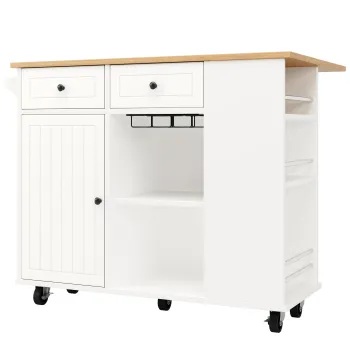 Insula de bucatarie cu blat de lucru reglabil si spatiu de depozitare, Alb | Aosom Romania imagine