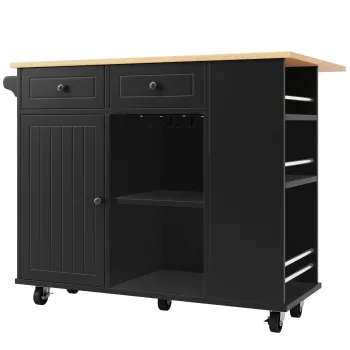 Insula de bucatarie cu blat de lucru reglabil si spatiu de depozitare, Negru | Aosom Romania imagine