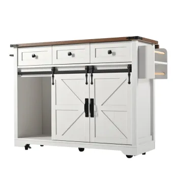 Insula de bucatarie cu blat rabatabil, Bej | Aosom Romania imagine