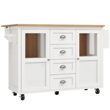 Insula de bucatarie cu blat reglabil, doua usi si patru sertare, 137,9x45/73x92,5 cm, Alb imagine