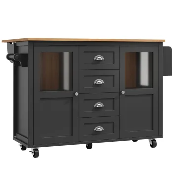 Insula de bucatarie cu blat reglabil, doua usi si patru sertare, 137,9x45/73x92,5 cm, Negru imagine