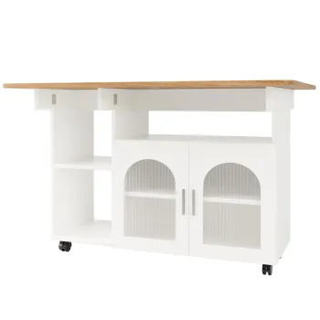 Insula de bucatarie moderna, Alb+Culoare naturala | Aosom Romania imagine