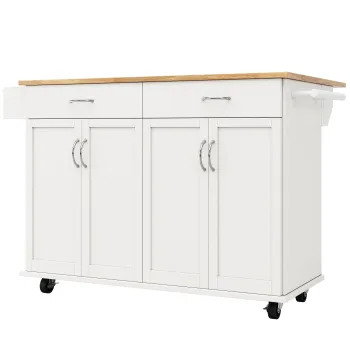 Insula de bucatarie moderna cu blat pliabil, Alb | Aosom Romania imagine