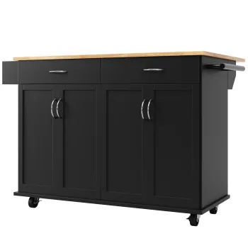 Insula de bucatarie moderna cu blat pliabil, Negru | Aosom Romania imagine