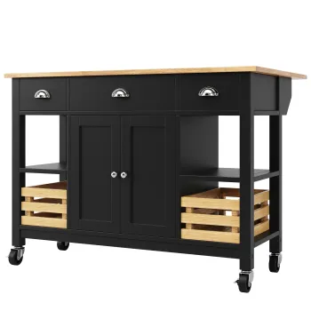 Insula de bucatarie moderna cu laturi pliabile, Negru | Aosom Romania imagine