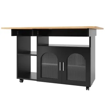 Insula de bucatarie moderna, Negru+Culoare naturala | Aosom Romania imagine